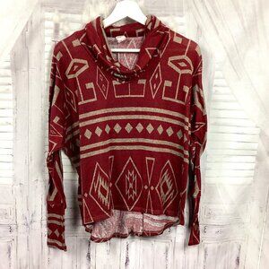 Pronto Red Cream Geometric Print Top S